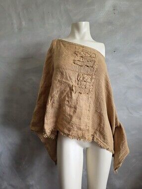 JS Millenium Women's Tan Crop Top Italy Casual Minimal Blouse Boxy Lagenlook